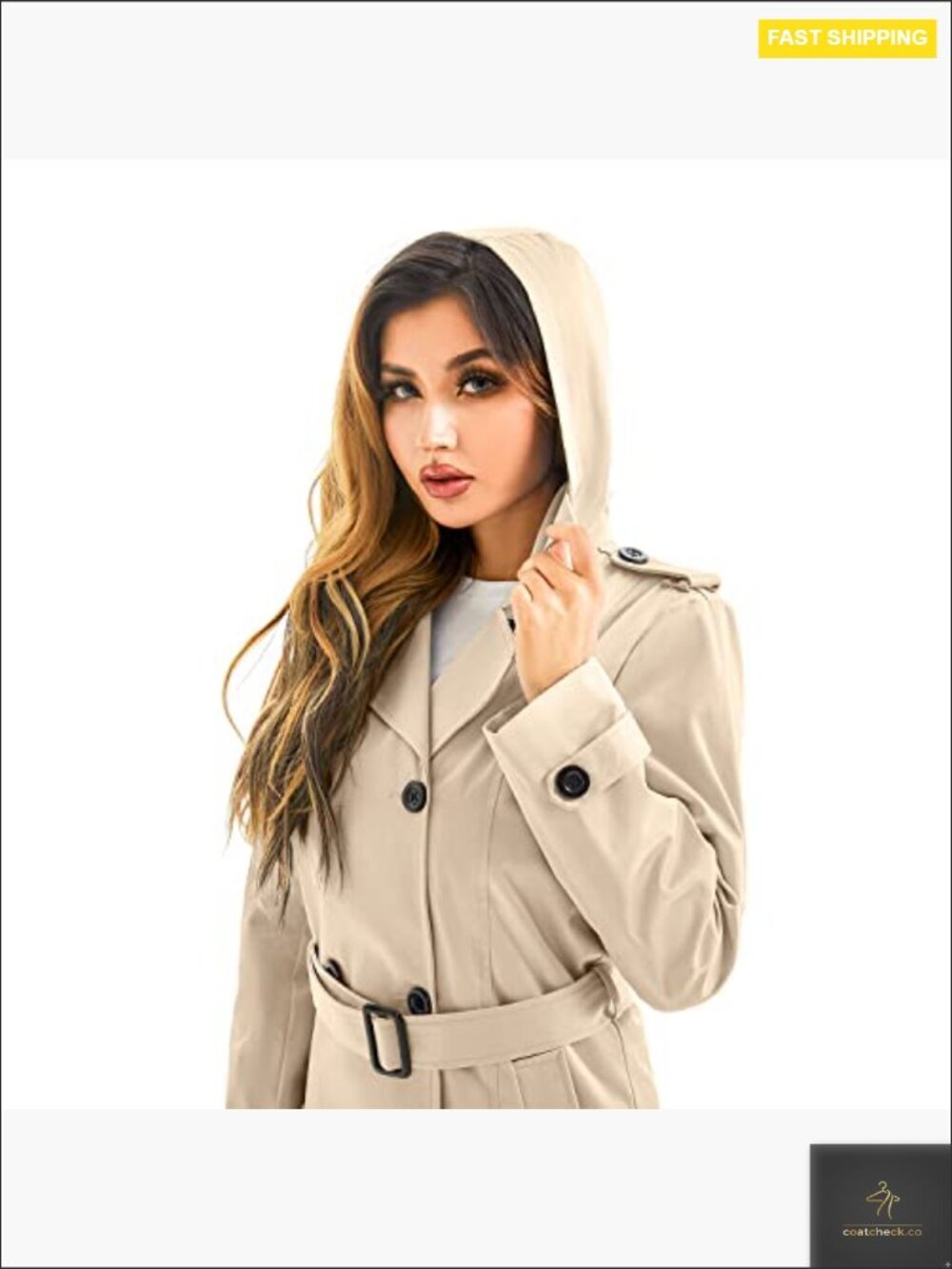 Long Waterproof Trench Coat Double Breasted Classic Lapel Detachable Hood - Picture 7 of 7
